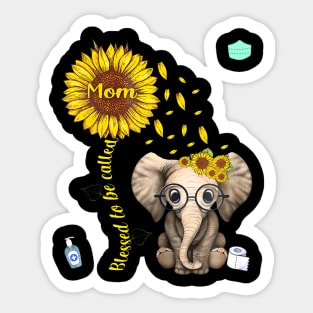 Womens Blessed To Be Called Mom Sunflower Elephant Graphic Sticker